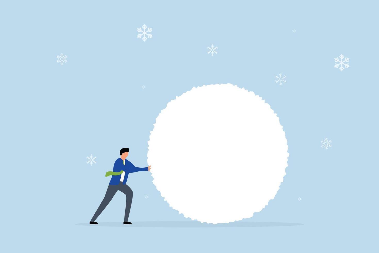 entrepreneur investor accumulating a massive snowball formed from a tiny one growing larger. vector