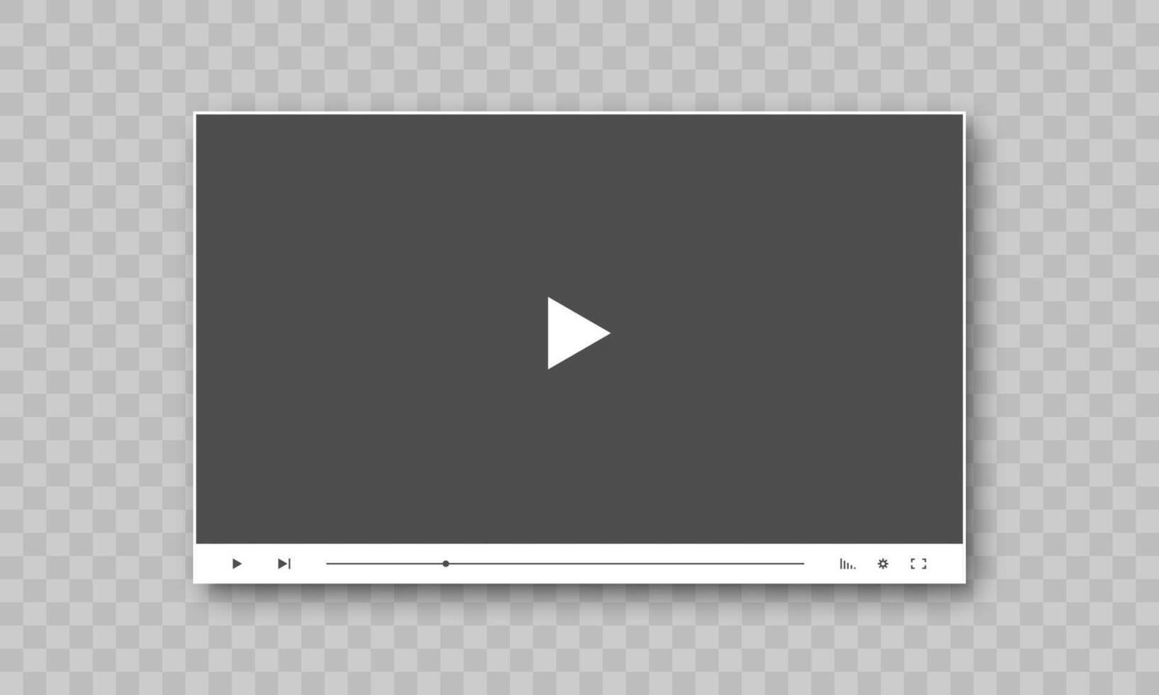 A player interface template. The control bar with playback controls, progress slider, volume, settings, fullscreen toggle. Simple functional design for media streaming application or embed vector