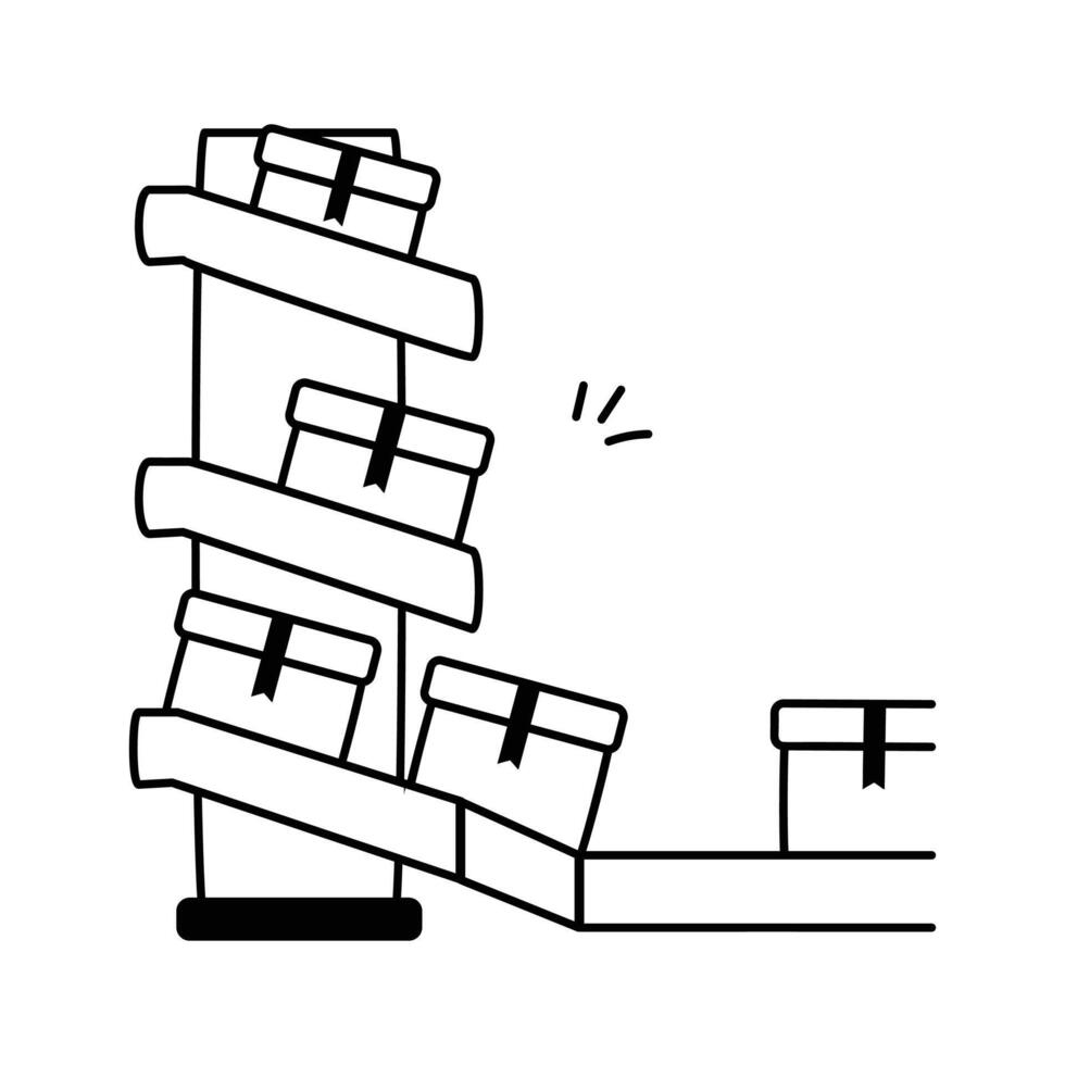Conveyor line system with boxes on tiered shelves, ready to use vector