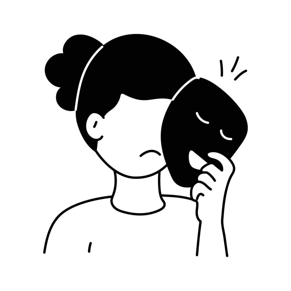 Person holding a mask symbolizing uncovering identity and personal growth vector