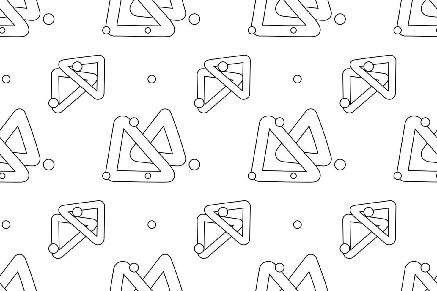 Black and white seamless pattern featuring hand-drawn triangles and scattered dots, ideal for childrens coloring pages or background designs. vector