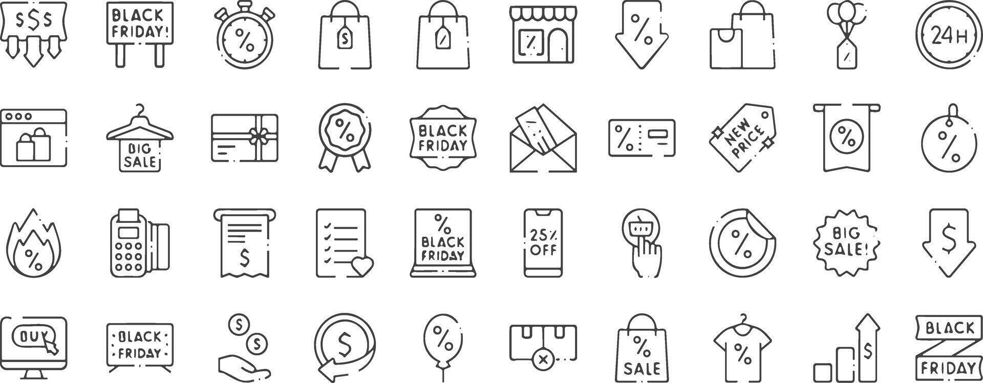 Black Friday icons set vector