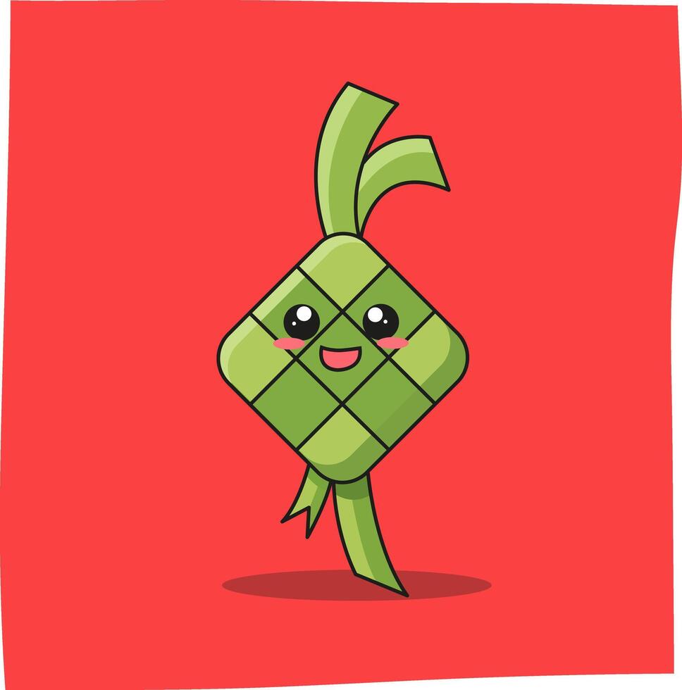 cute ketupat doodle cartoon, suitable for related content, Eid and Ramadan vector