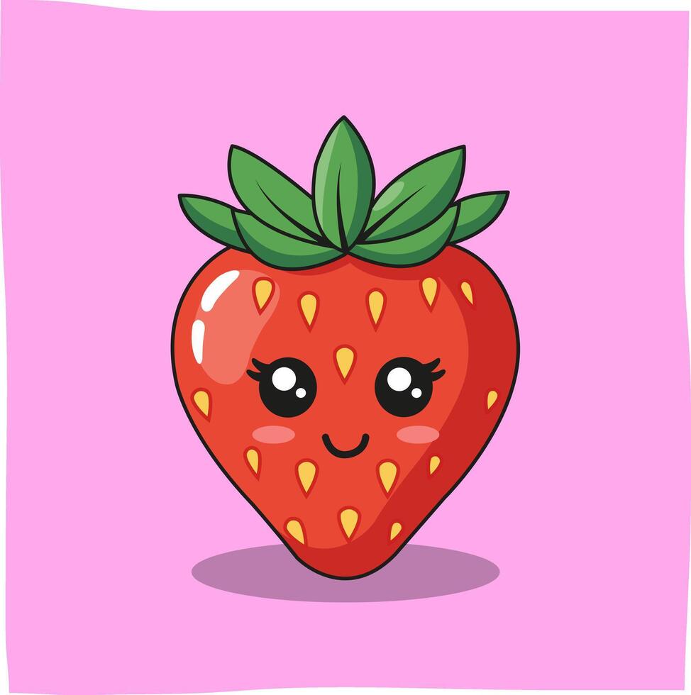 Cute strawberry fruit doodle cartoon, suitable to be used as a related mascot vector