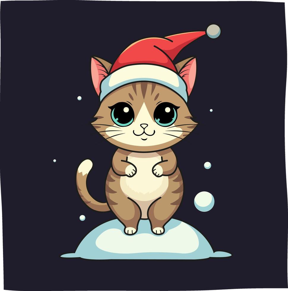 cute cat decoration with Christmas theme using Santa hat, suitable for related content vector