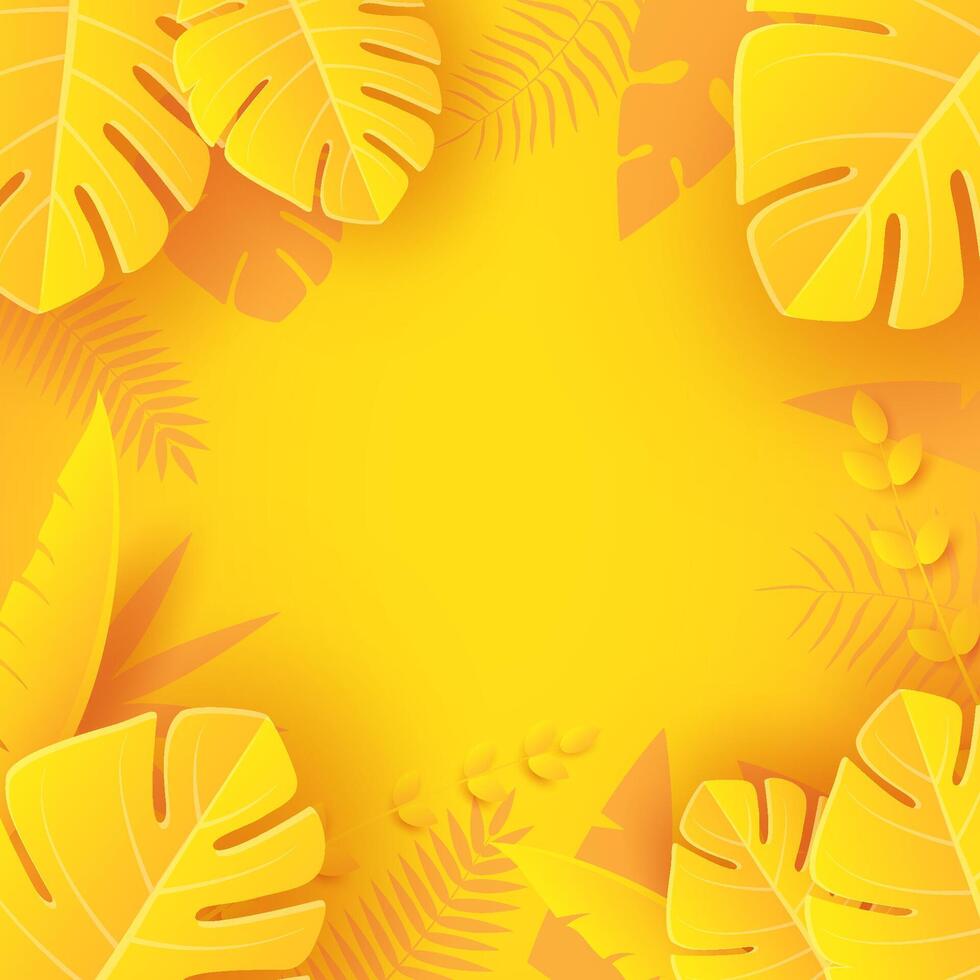 Summer background with yellow leaves. Summer background in paper craft style. paper cut and craft style. vector