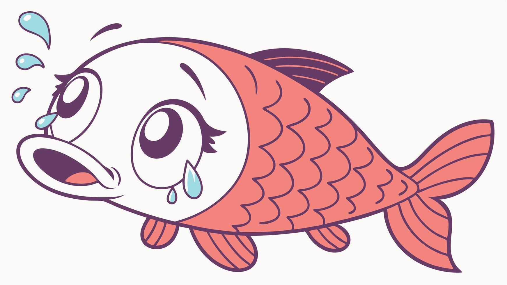 A cartoon fish crying with tears on its face vector
