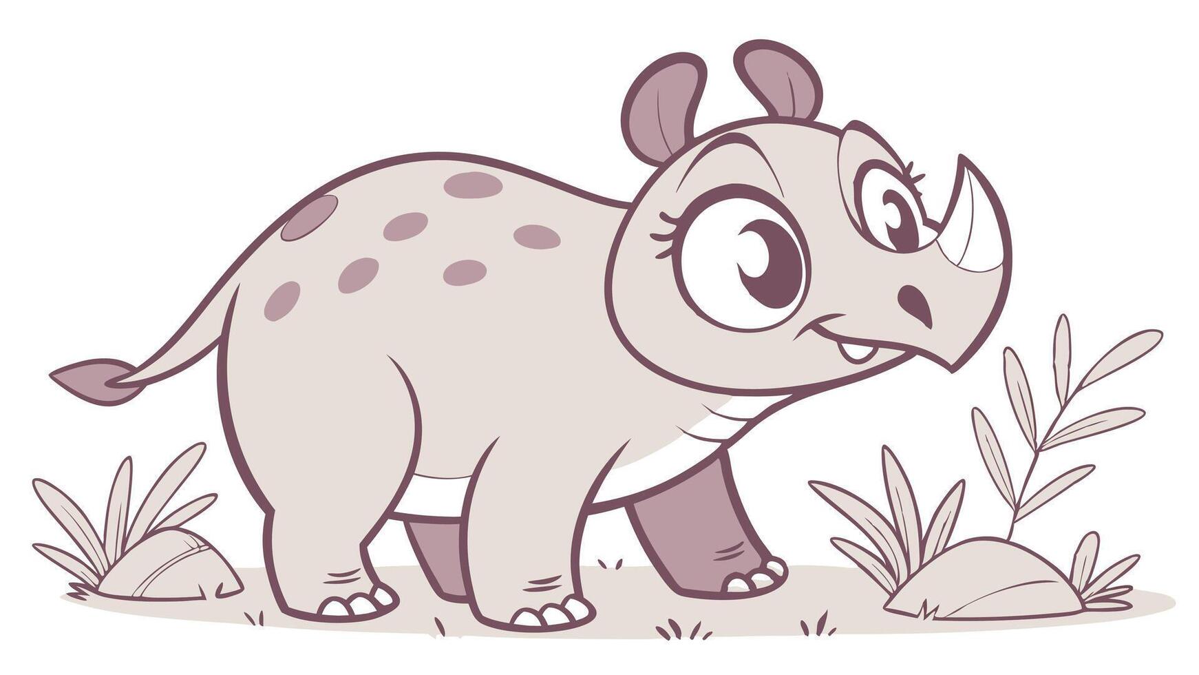 Cartoon rhino in the grass vector
