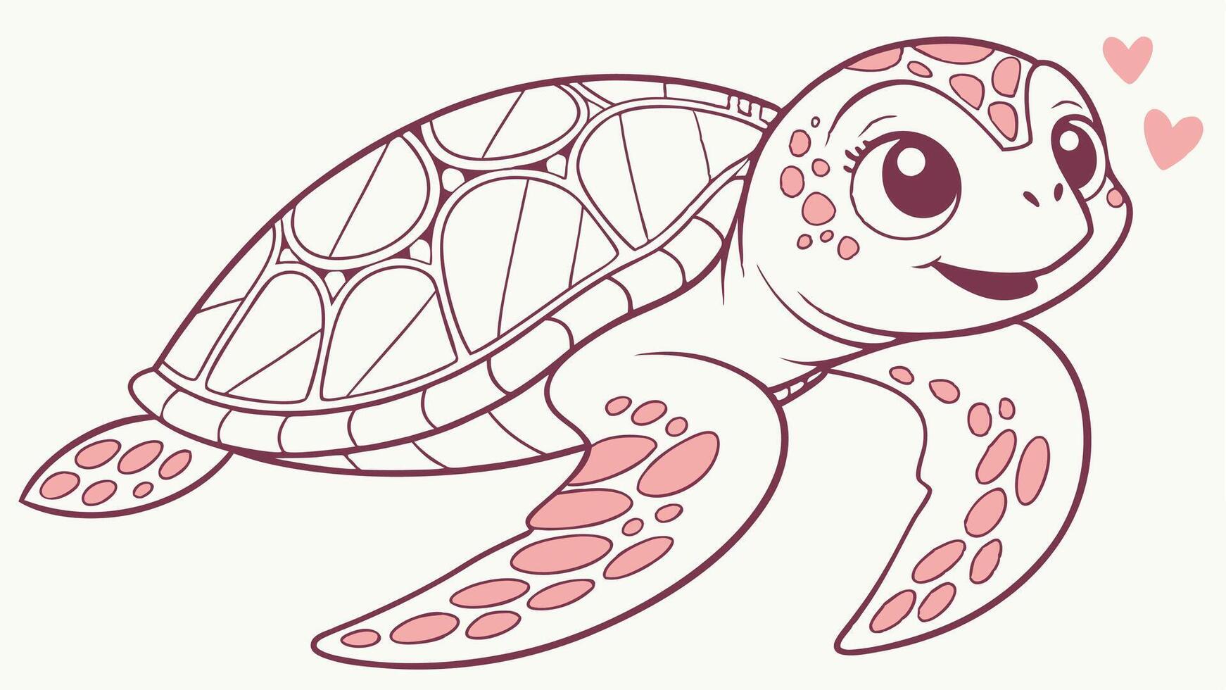 A cute turtle with pink hearts on its shell vector