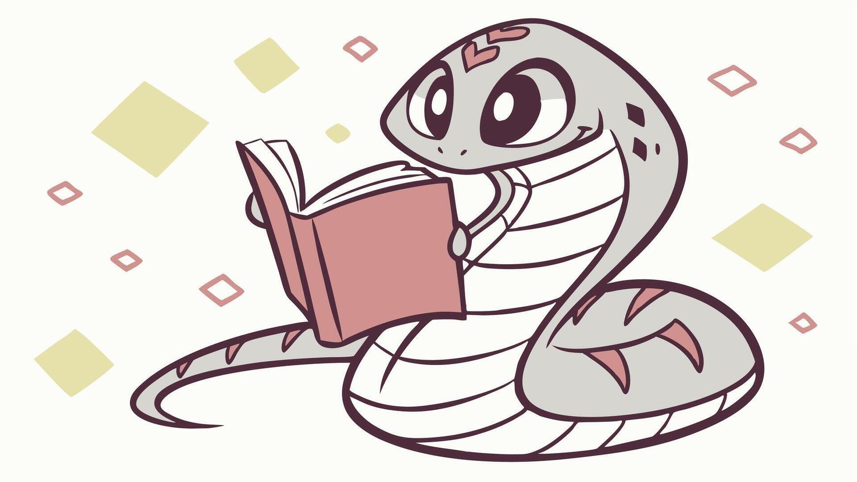 A cartoon snake reading a book vector