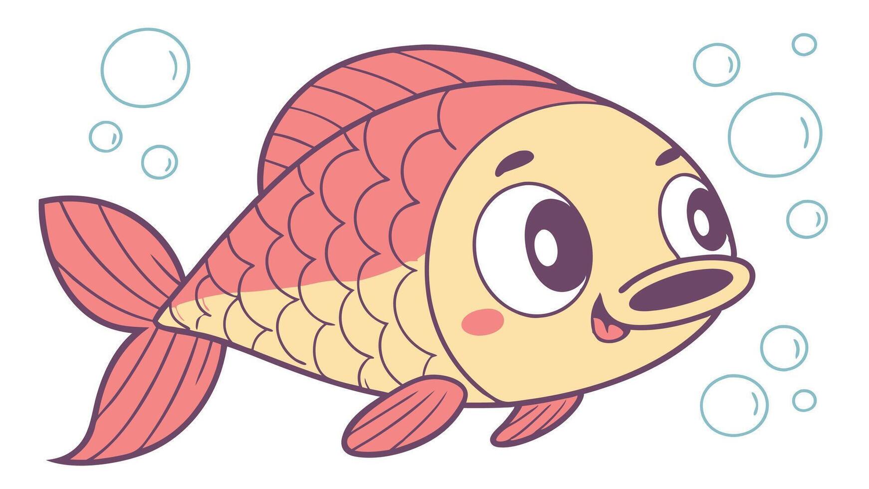 A cartoon fish with bubbles around it vector
