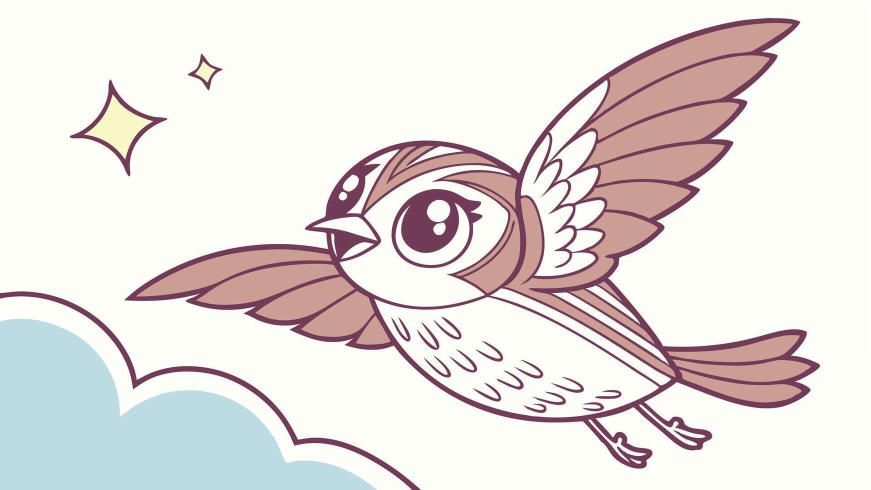 A cartoon bird flying in the sky with stars vector