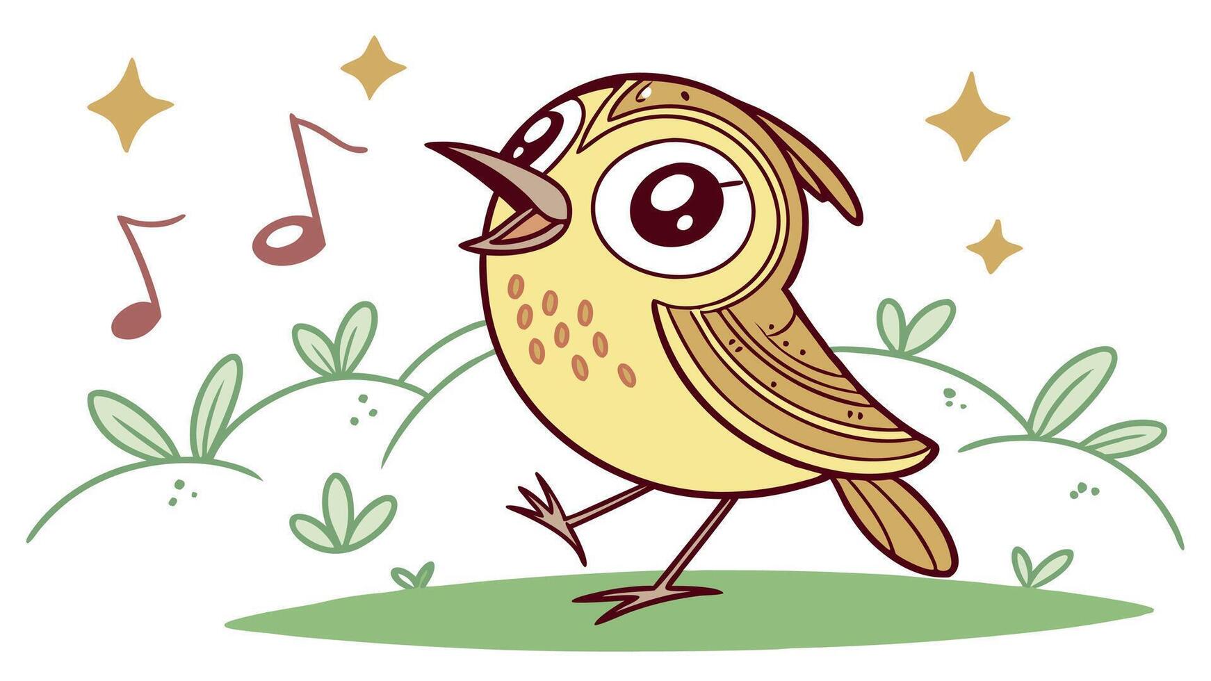 A cartoon bird singing with music notes vector