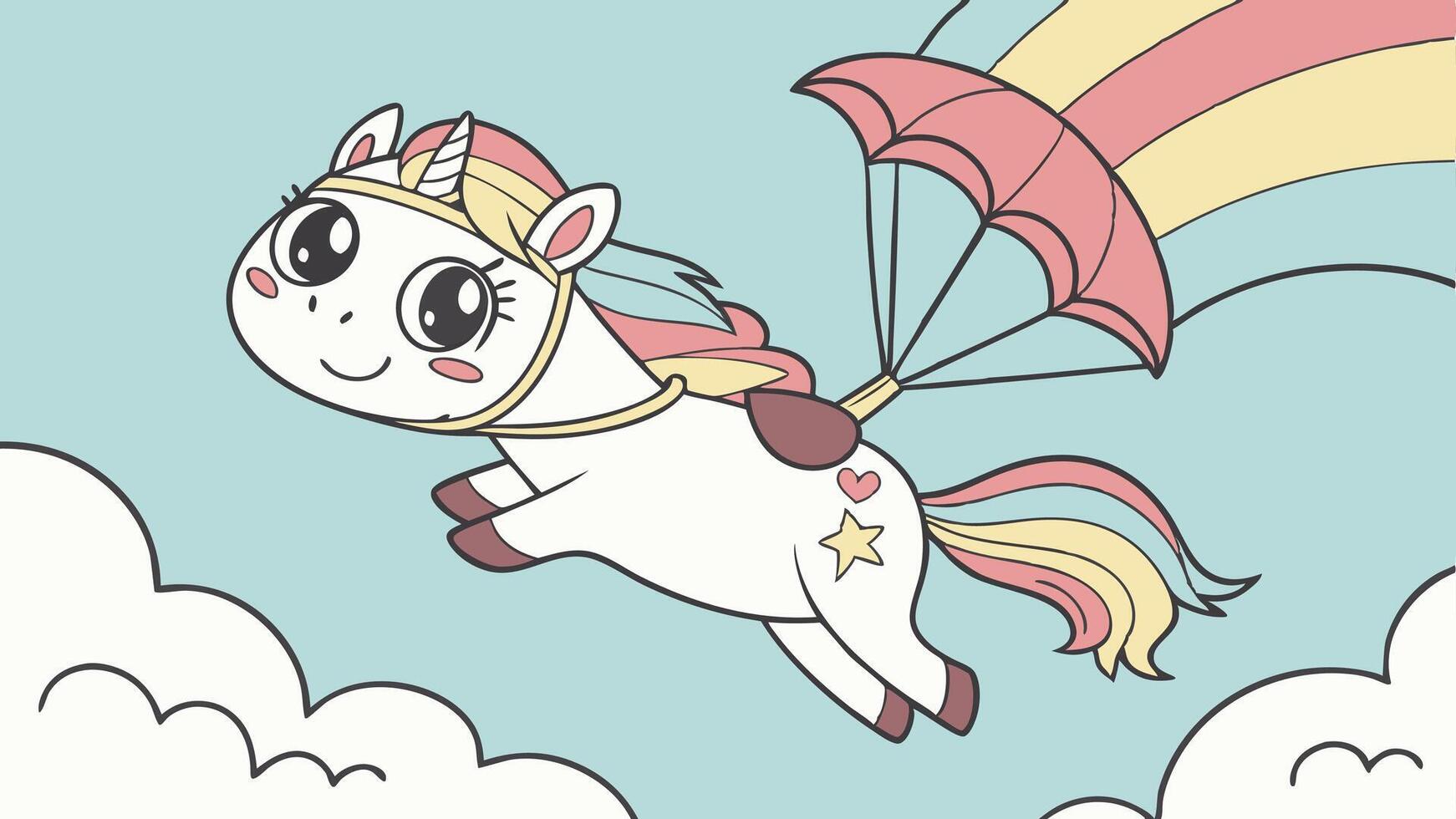A cartoon unicorn flying with a parachute vector