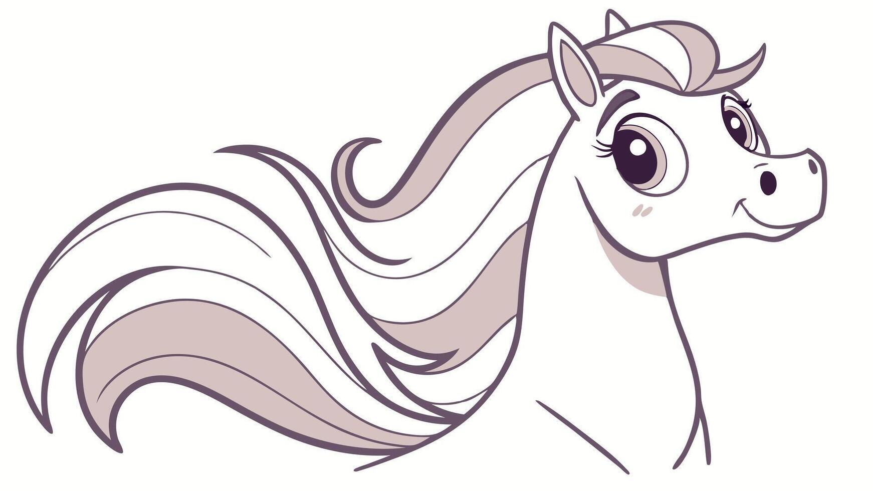 A cartoon horse with long hair and a white background vector