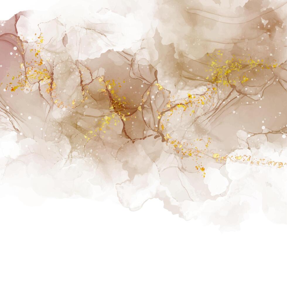 Elegant hand painted alcohol ink background with gold glitter vector