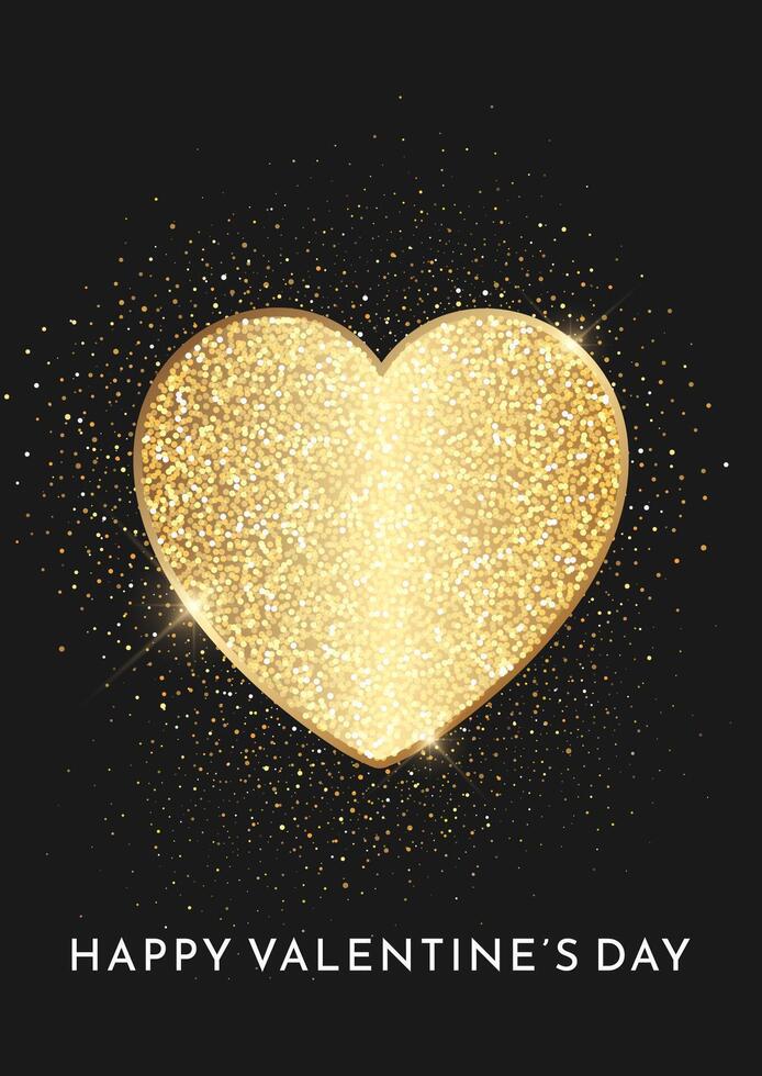 Decorative Valentines Day background with glittery gold heart design vector