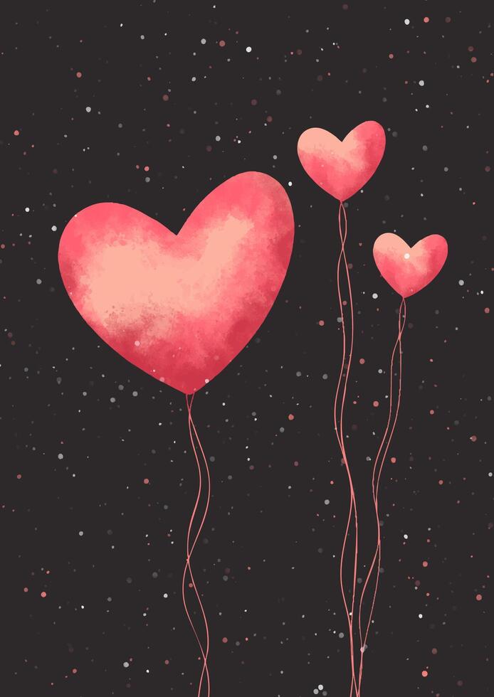 Hand drawn Valentines Day background with heart shaped balloons design vector