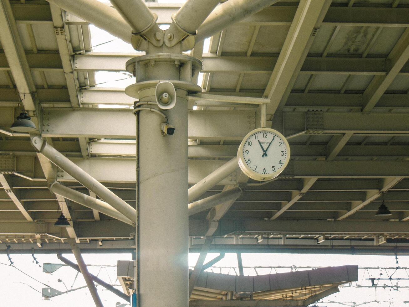 A clock on a pole photo