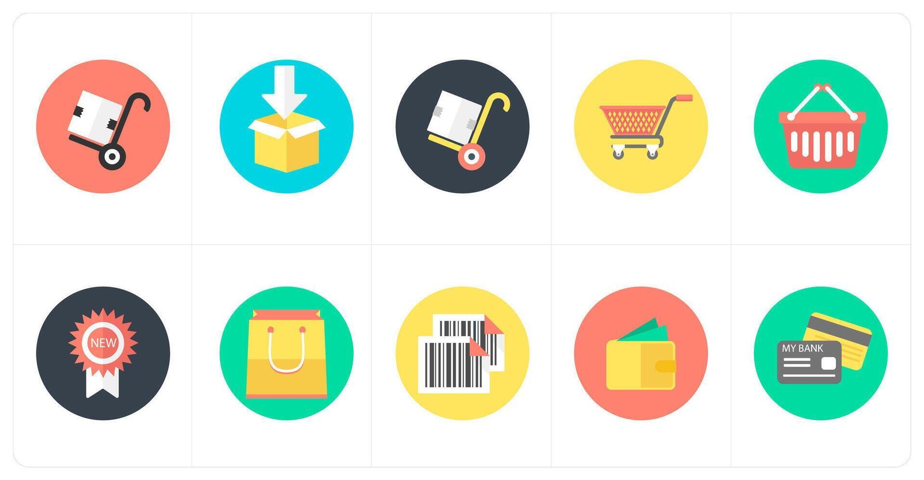 A set of 10 mix icons as parcel trolley, parcel, trolley vector