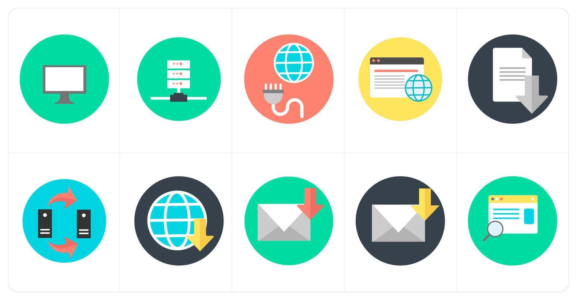 un conjunto de 10 mezcla íconos como computadora, servidor, global conexión vector