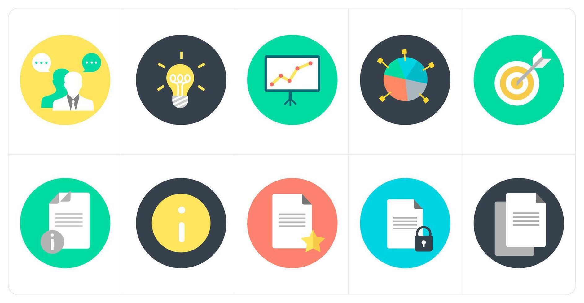 A set of 10 mix icons as business conversation, idea, board analysis vector