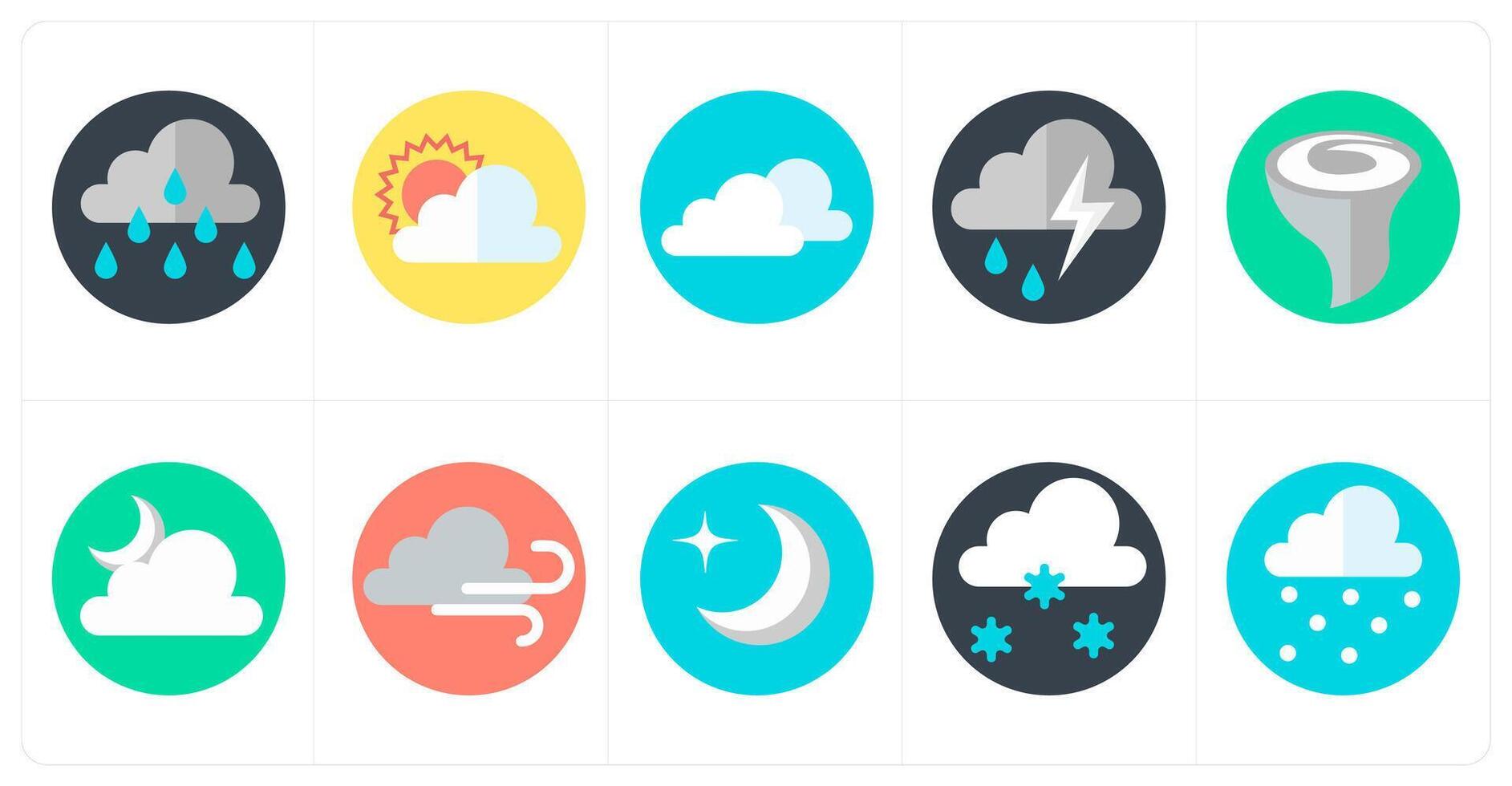 A set of 10 mix icons as rainy season, cloudy day, clouds vector