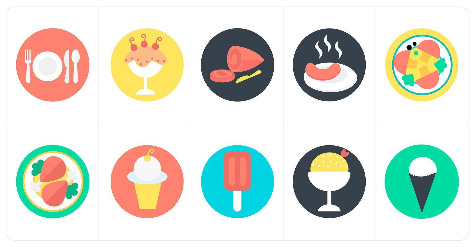 A set of 10 mix icons as cutlery, dessert, chicken slice vector