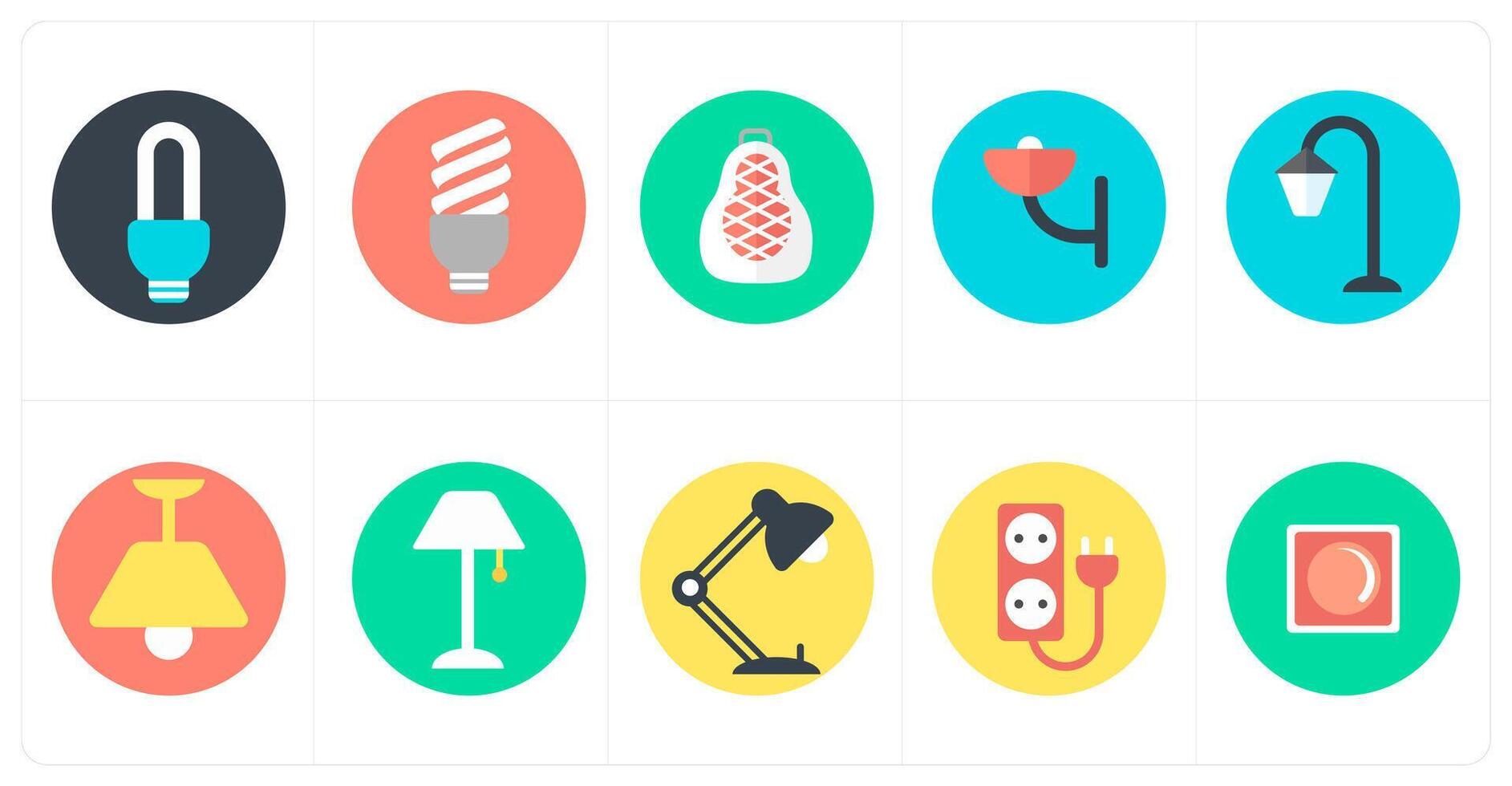 A set of 10 mix icons as light, led light, lantern vector