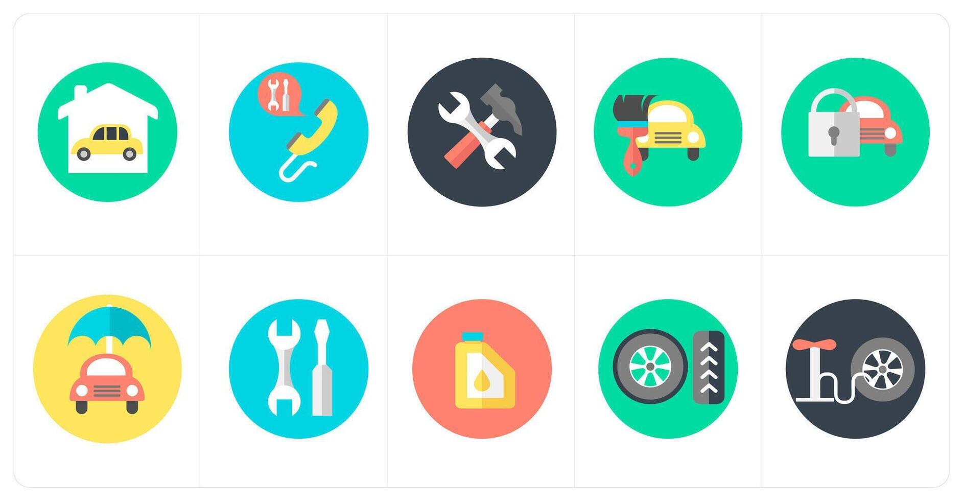 A set of 10 mix icons as garage, call service, repair tools vector
