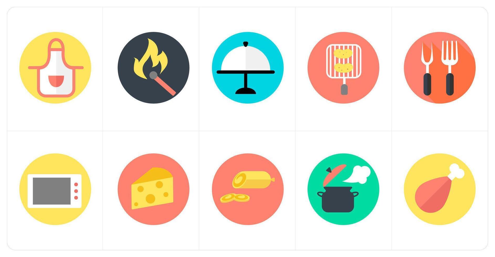 A set of 10 mix icons as apron, matchstick, dish vector