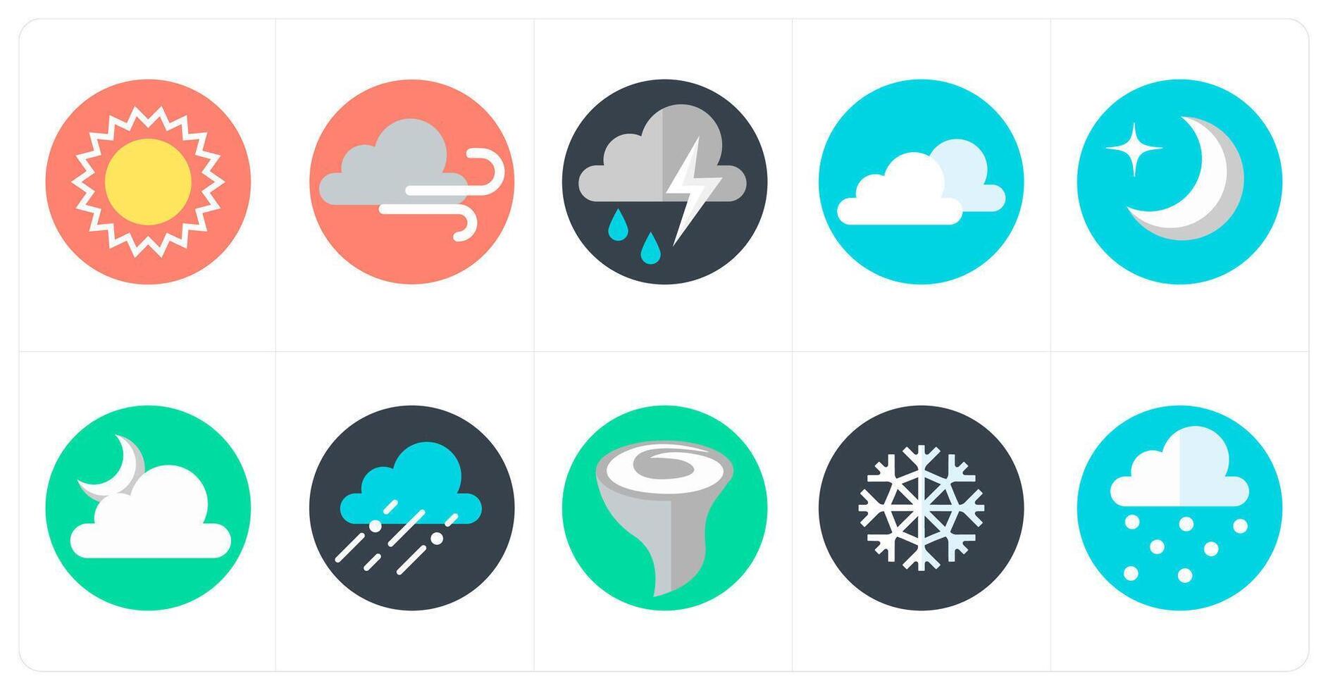 A set of 10 mix icons as sun, wind, thunderstorm vector