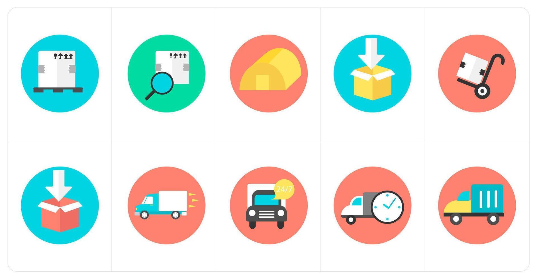A set of 10 mix icons as parcel, search parcel, godown vector