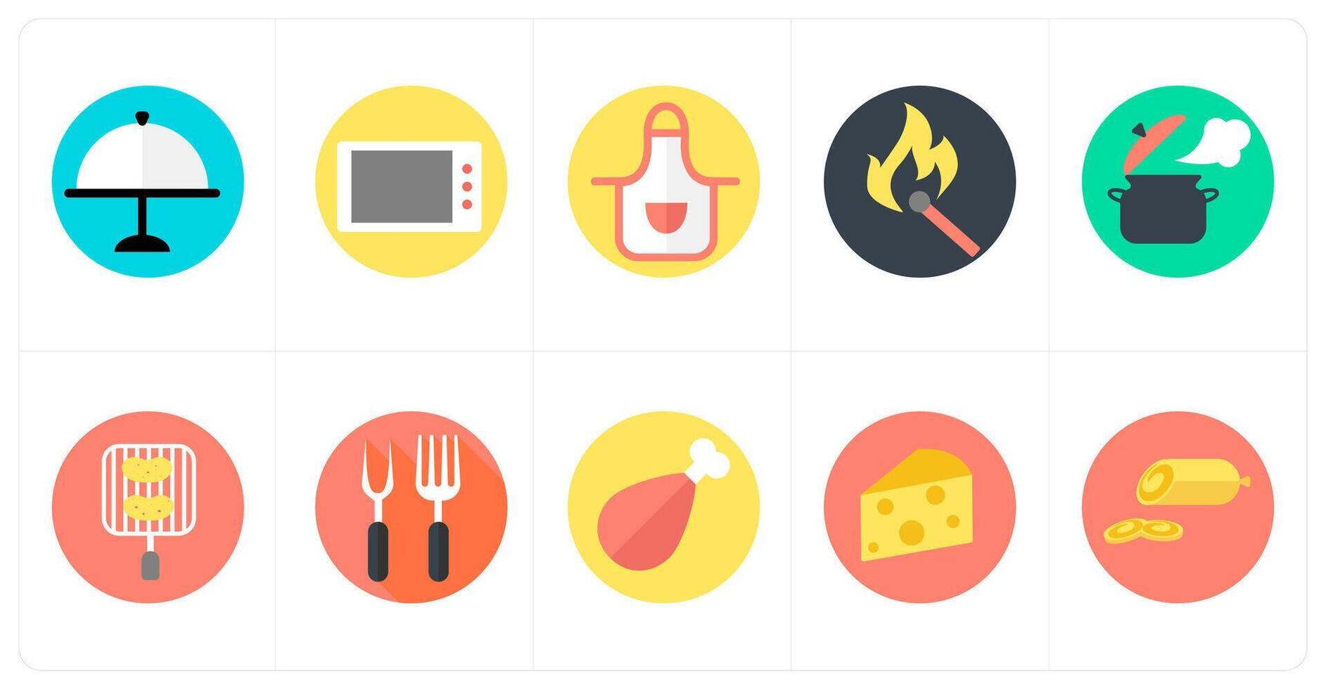 A set of 10 mix icons as dish, microwave, apron vector