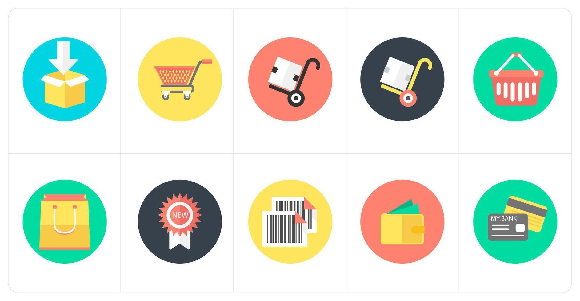 A set of 10 mix icons as parcel, cart, parcel trolley, trolley vector