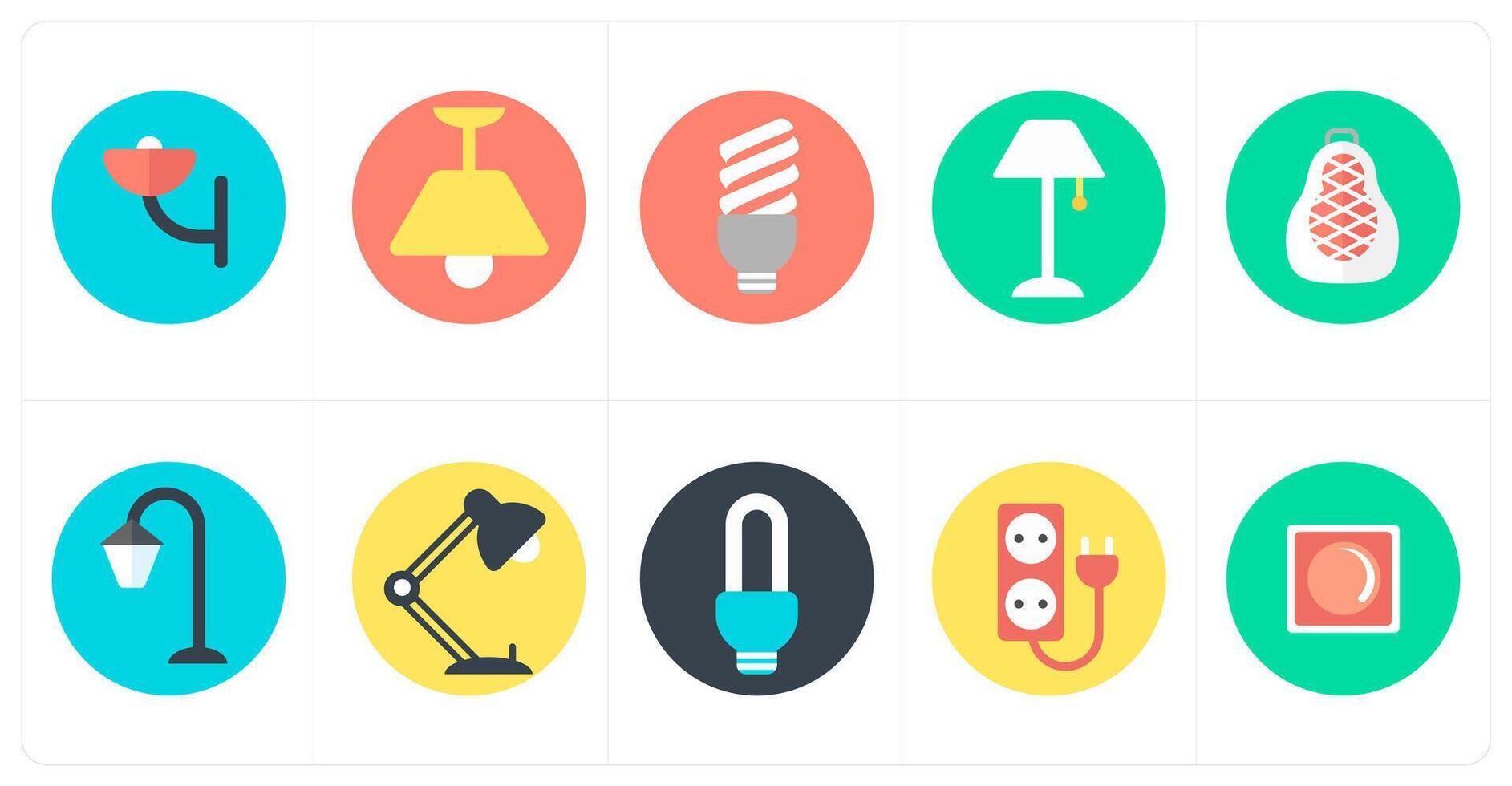 A set of 10 mix icons as street light, ceiling lamp, led light vector