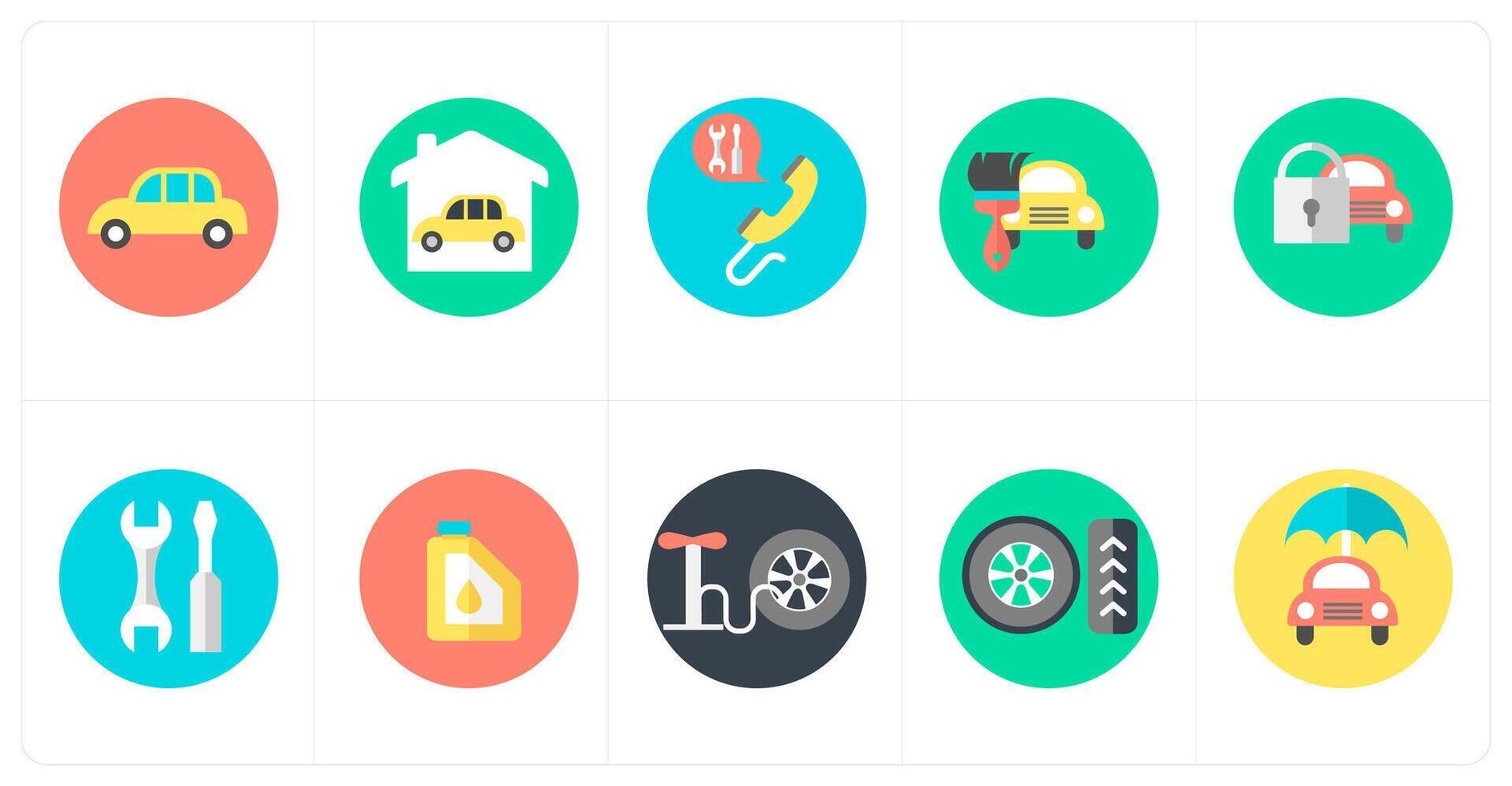 A set of 10 mix icons as car, garage, call service vector