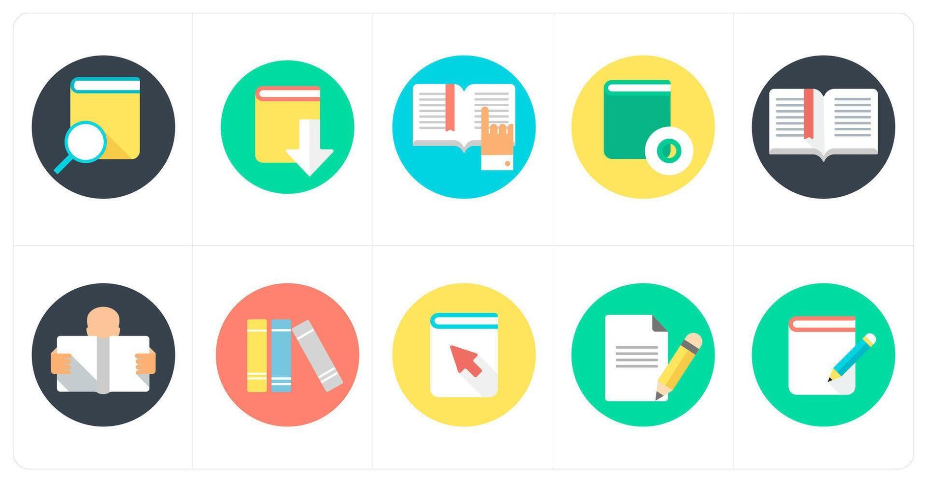 A set of 10 mix icons as book search, book download, book reading vector