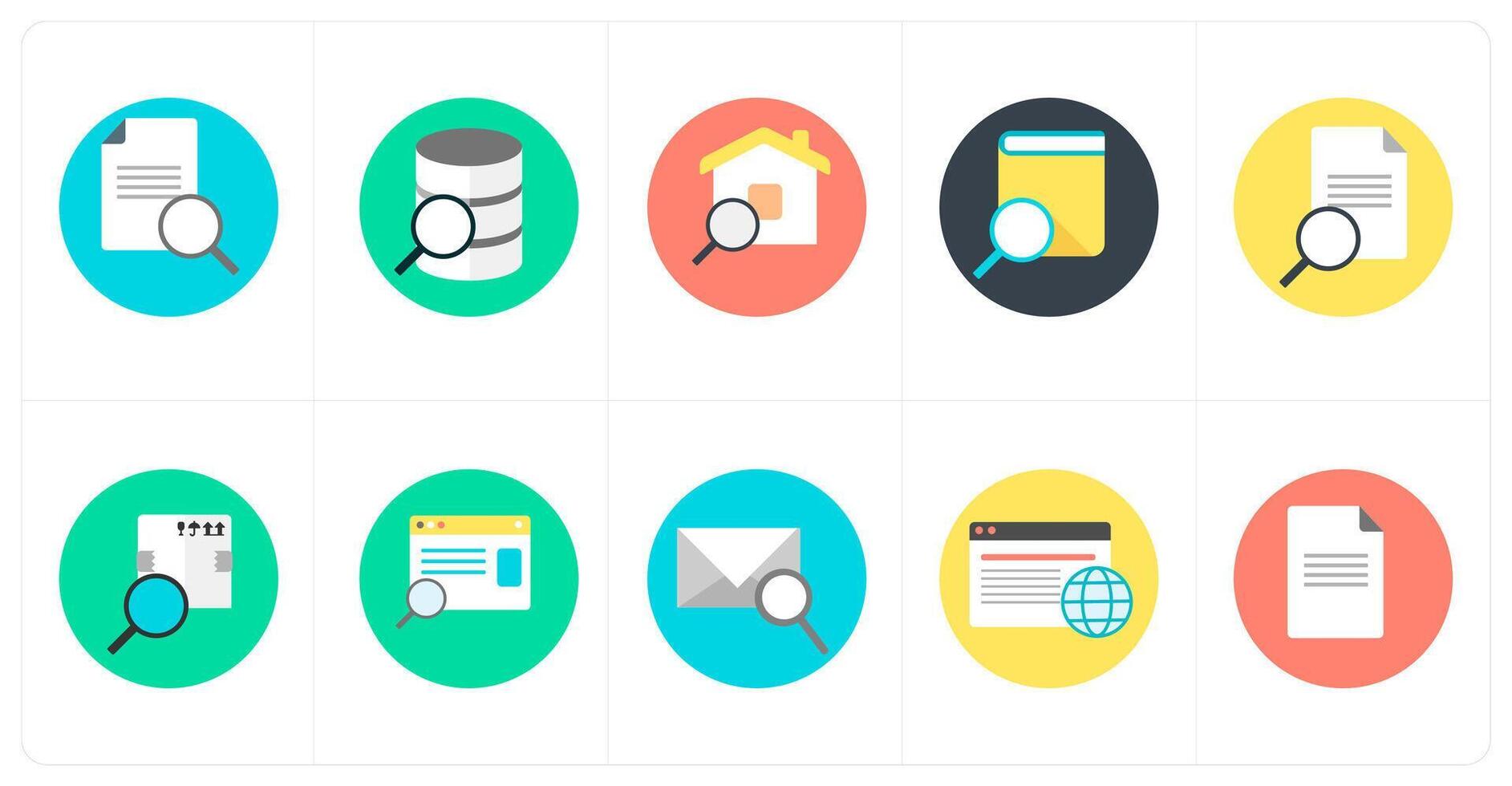 A set of 10 mix icons as search content, data search, home search vector