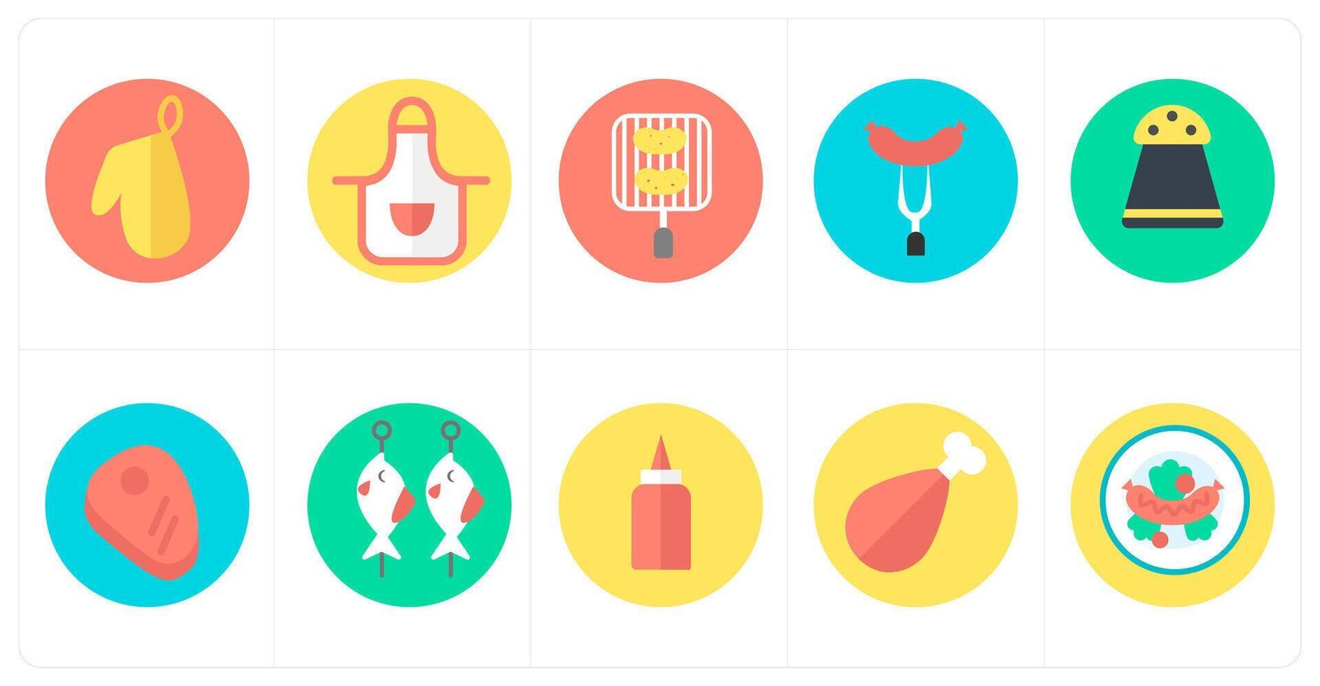 A set of 10 mix icons as kitchen glove, apron, grilled pan vector