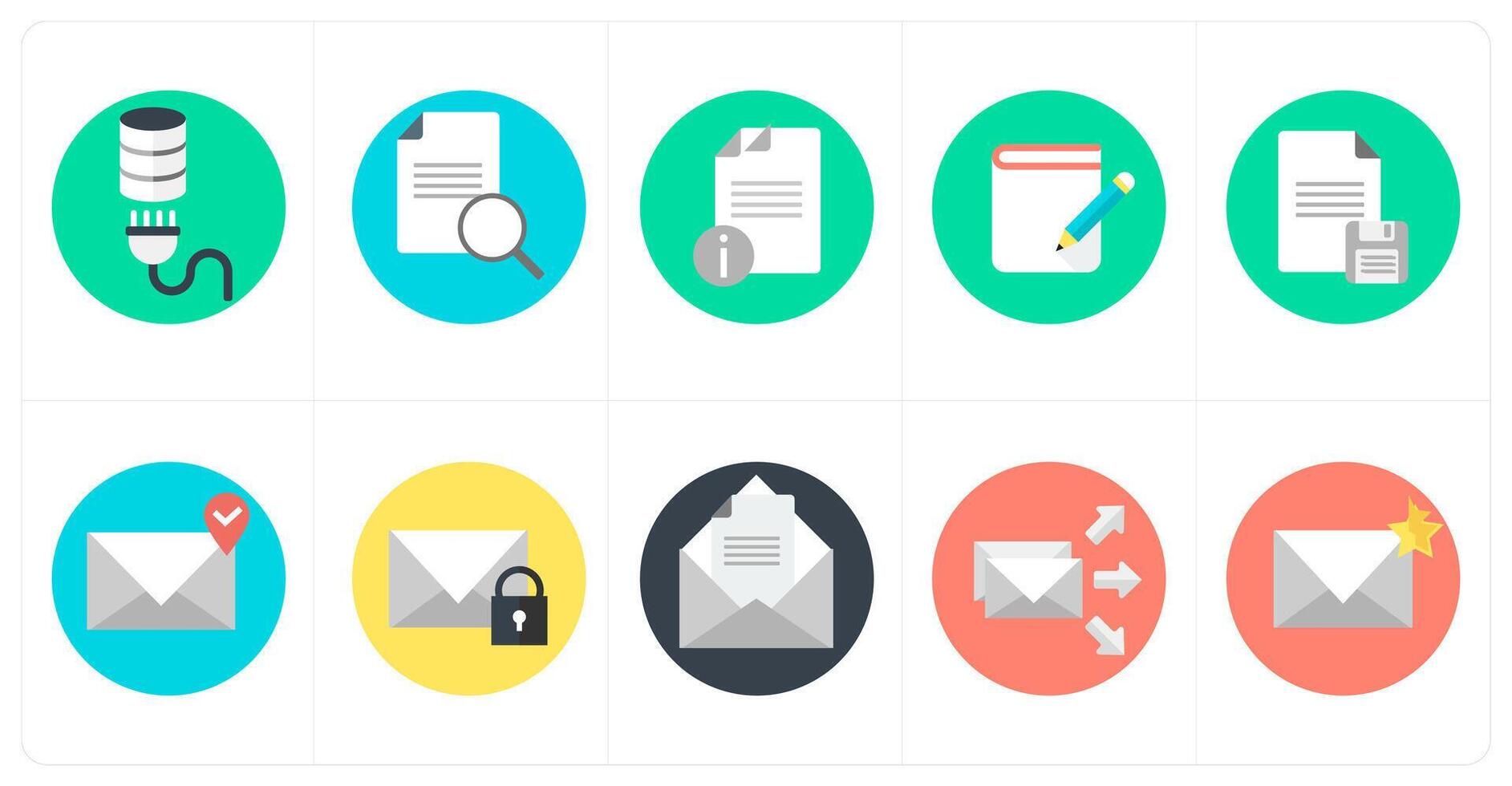 A set of 10 mix icons as database, search content, document information vector