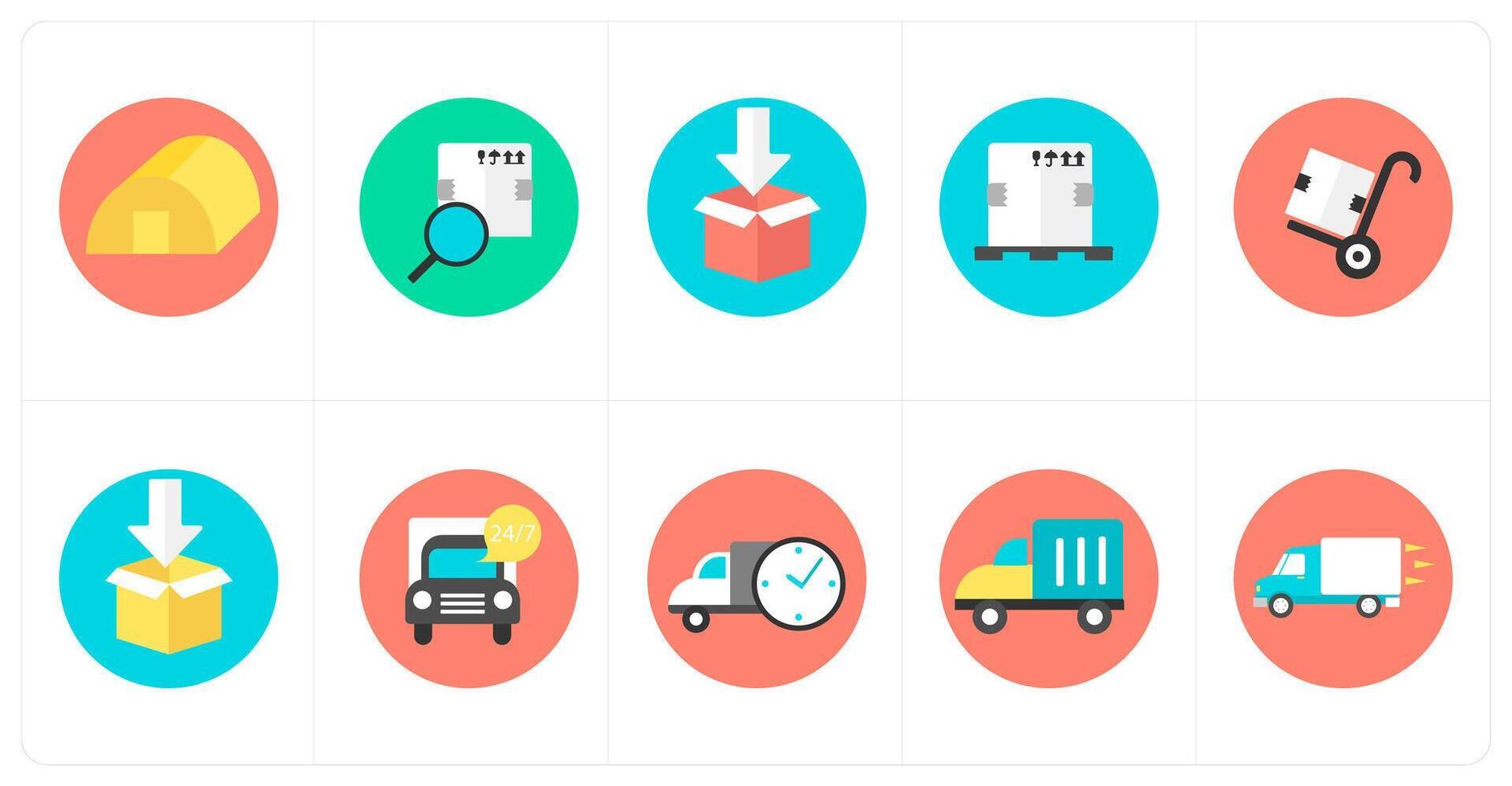 A set of 10 mix icons as godown, search parcel, parcel package vector