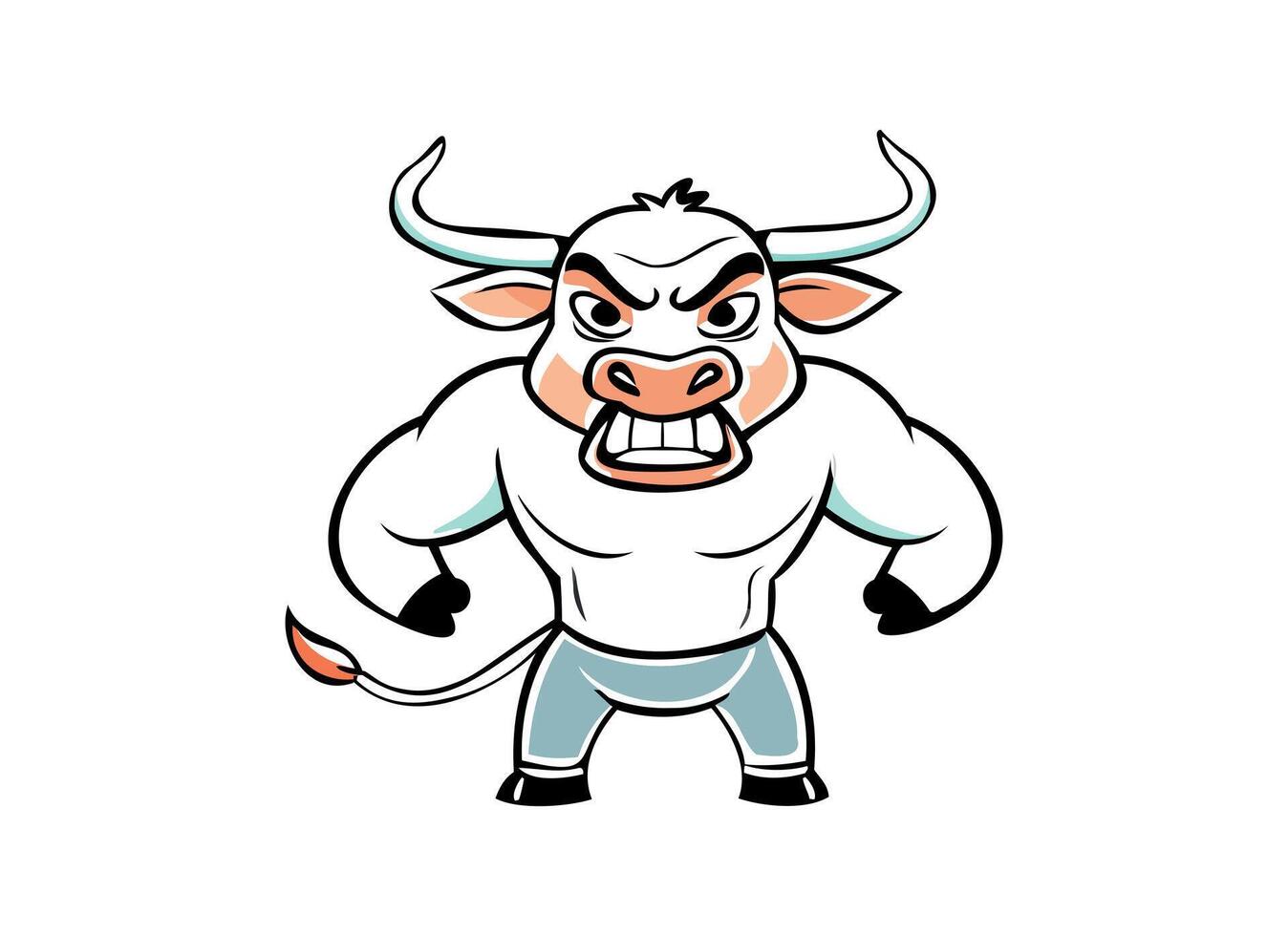 Angry Cartoon Strong Bull Mascot Illustration Bold and Muscular Animal Character vector