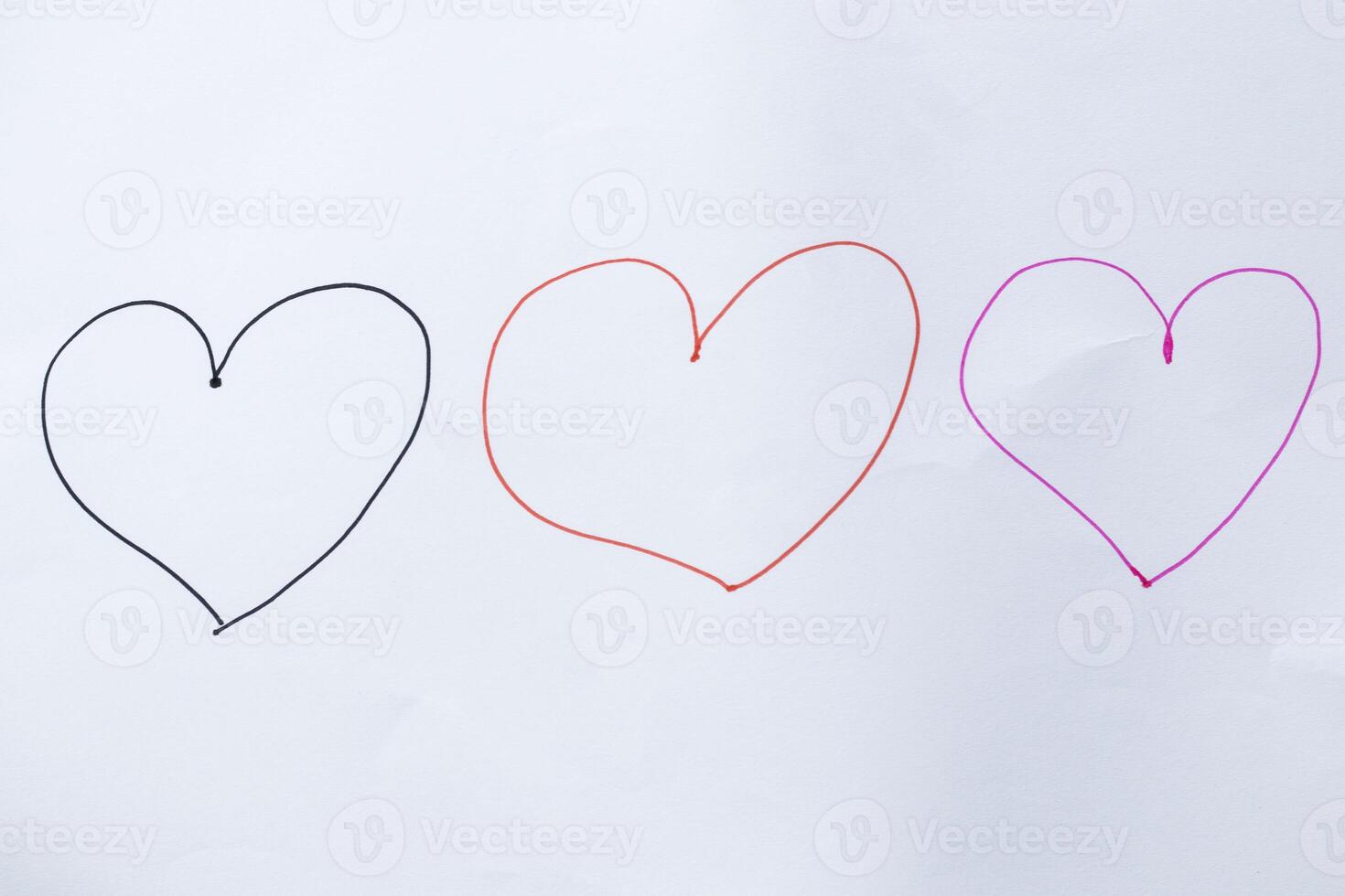 collection of hearts of different colors isolated white background photo