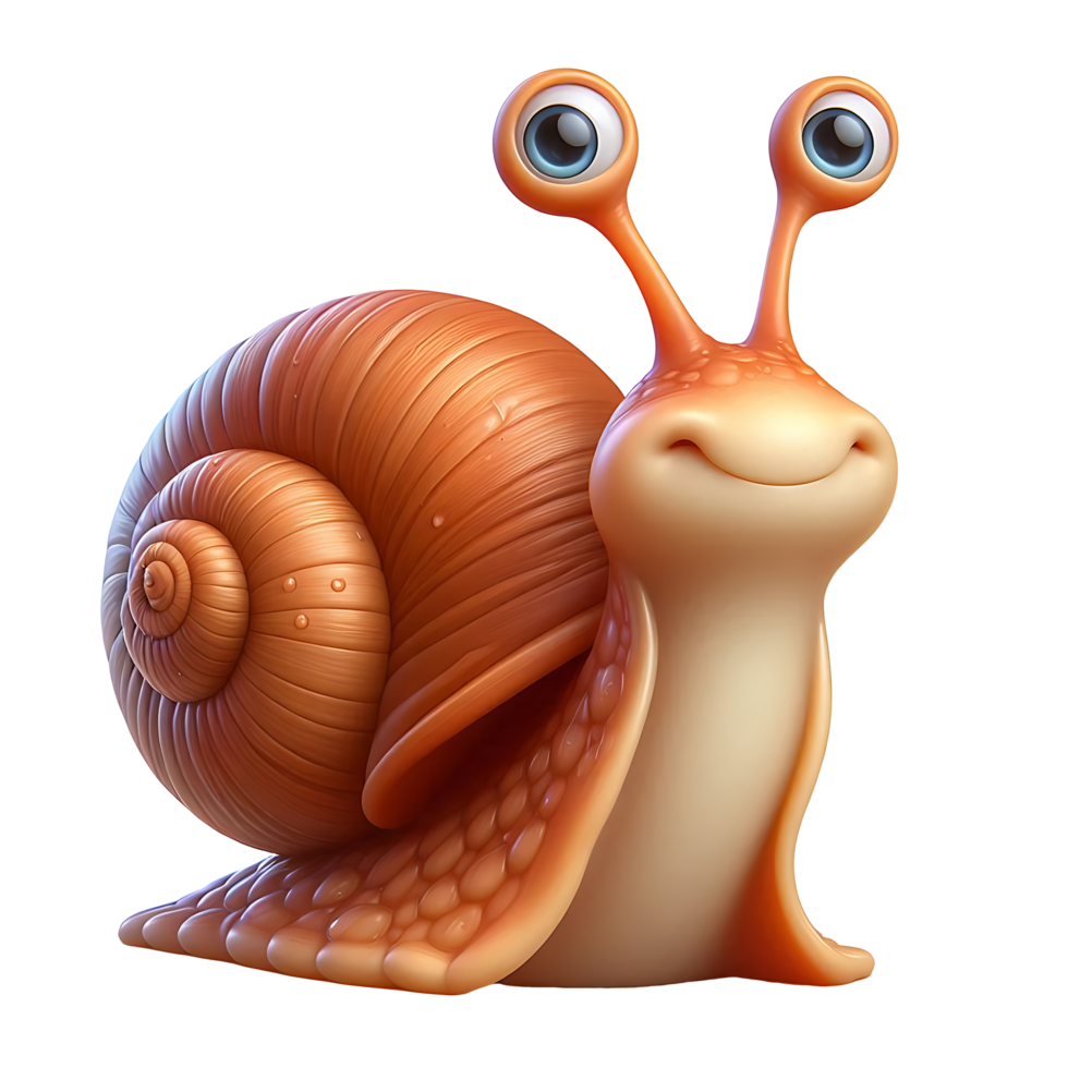 Realistic Beautiful Funny Cartoon Snail with Foot and Shell with eyes png
