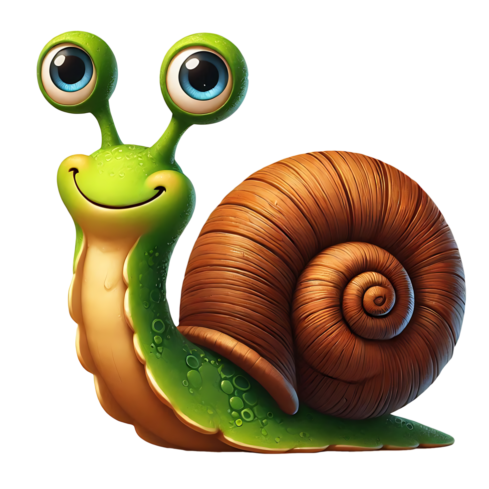 Realistic Beautiful Funny Cartoon Green Snail with Foot and Shell png