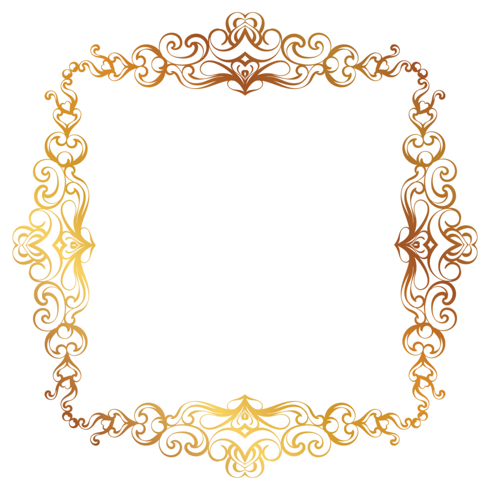 Square gold frame with decorative elements png