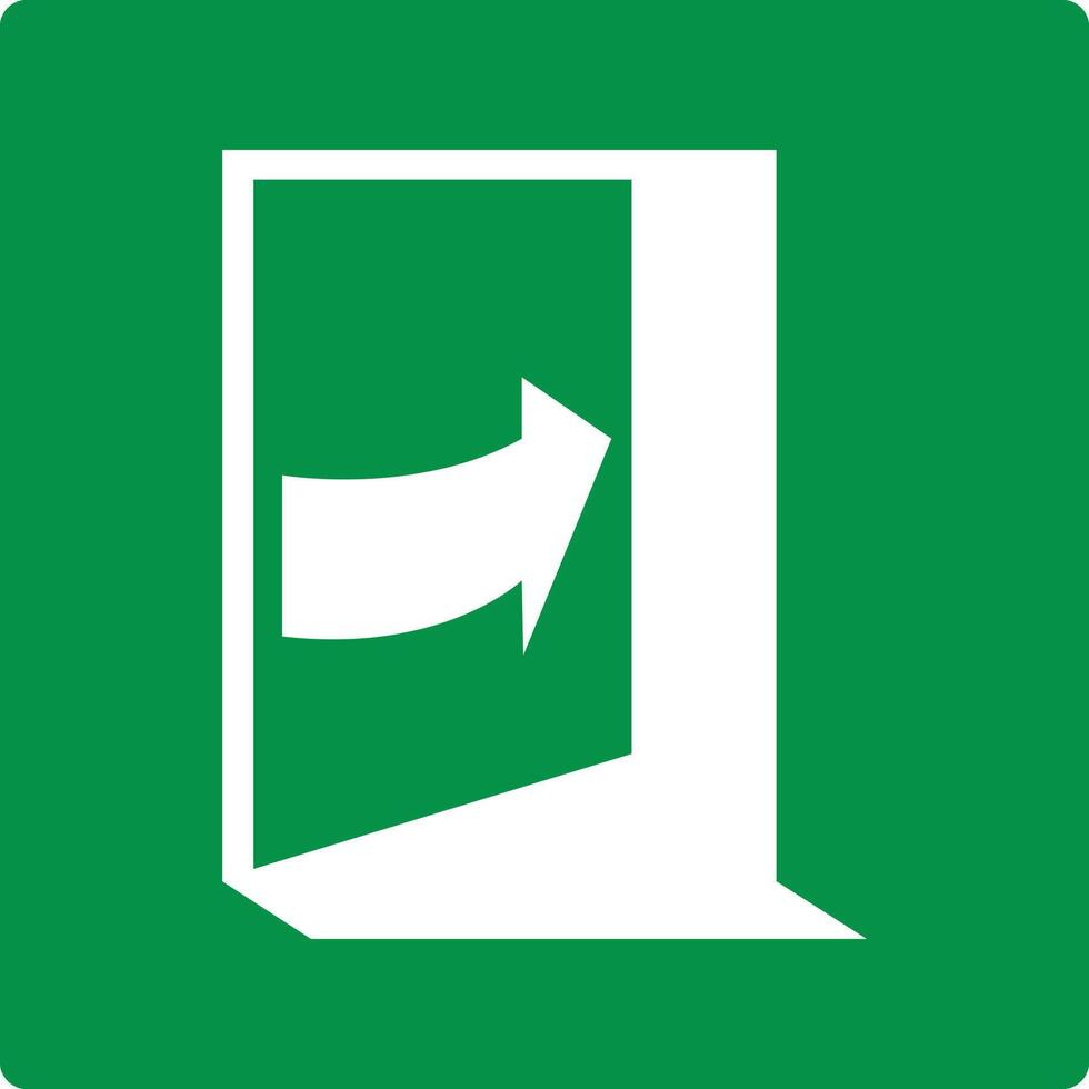 Green sign the door opens from you to the left. Designations the direction door opening in normal or emergency situations. Arrow pointing to the left shows the trajectory the door. Iso 7010. vector