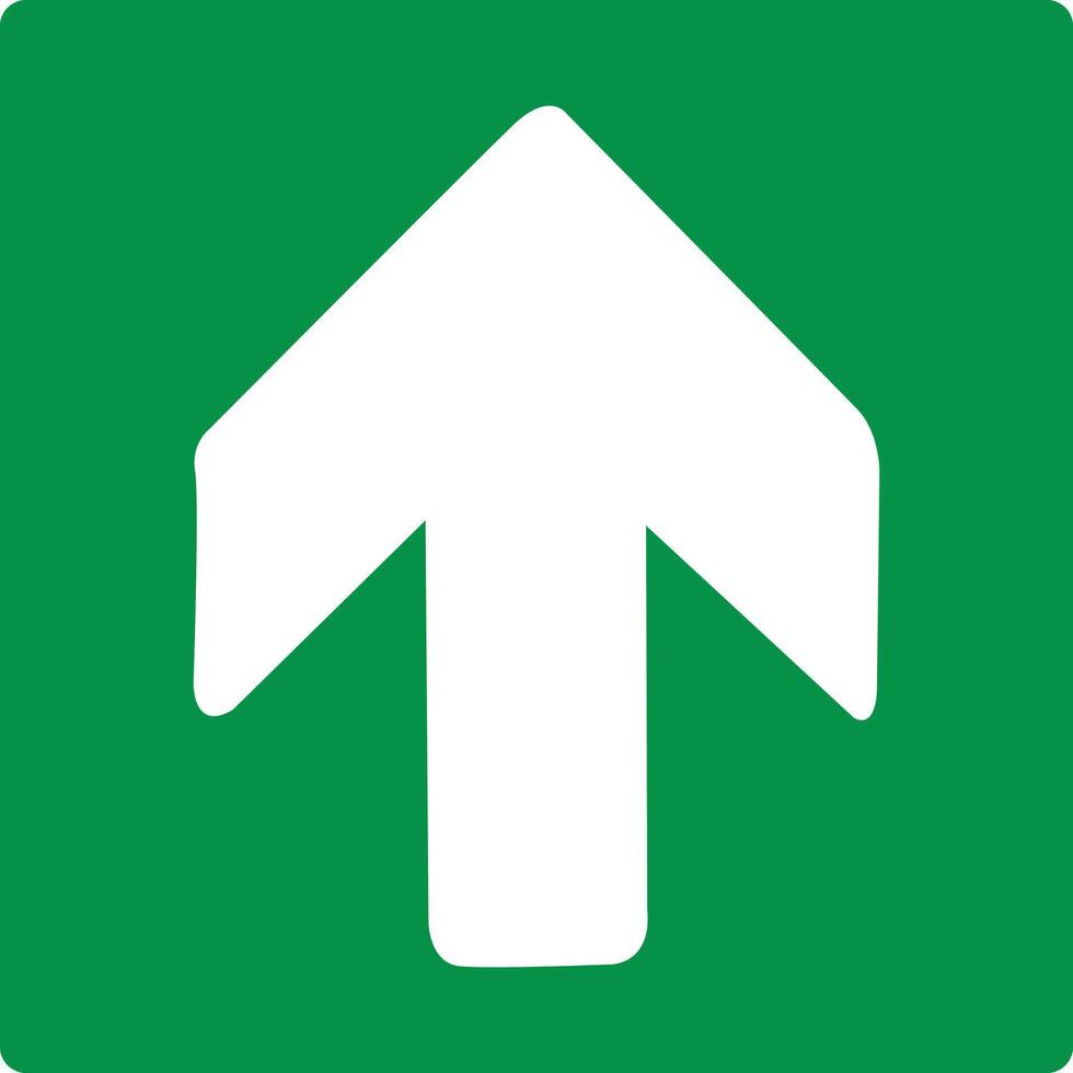 Green sign arrow up. Arrow pointing up. Shows the direction movement to the exit or shelter in an emergency. Movement up to the safety zone. Indicates the nearest safe point or exit. Iso 7010. vector