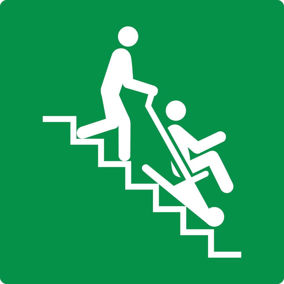 Green sign evacuation chair. Location the evacuation chair, designed to help people with disabilities. Ensuring safety and health in the workplace, public facilities. Iso 7010. vector